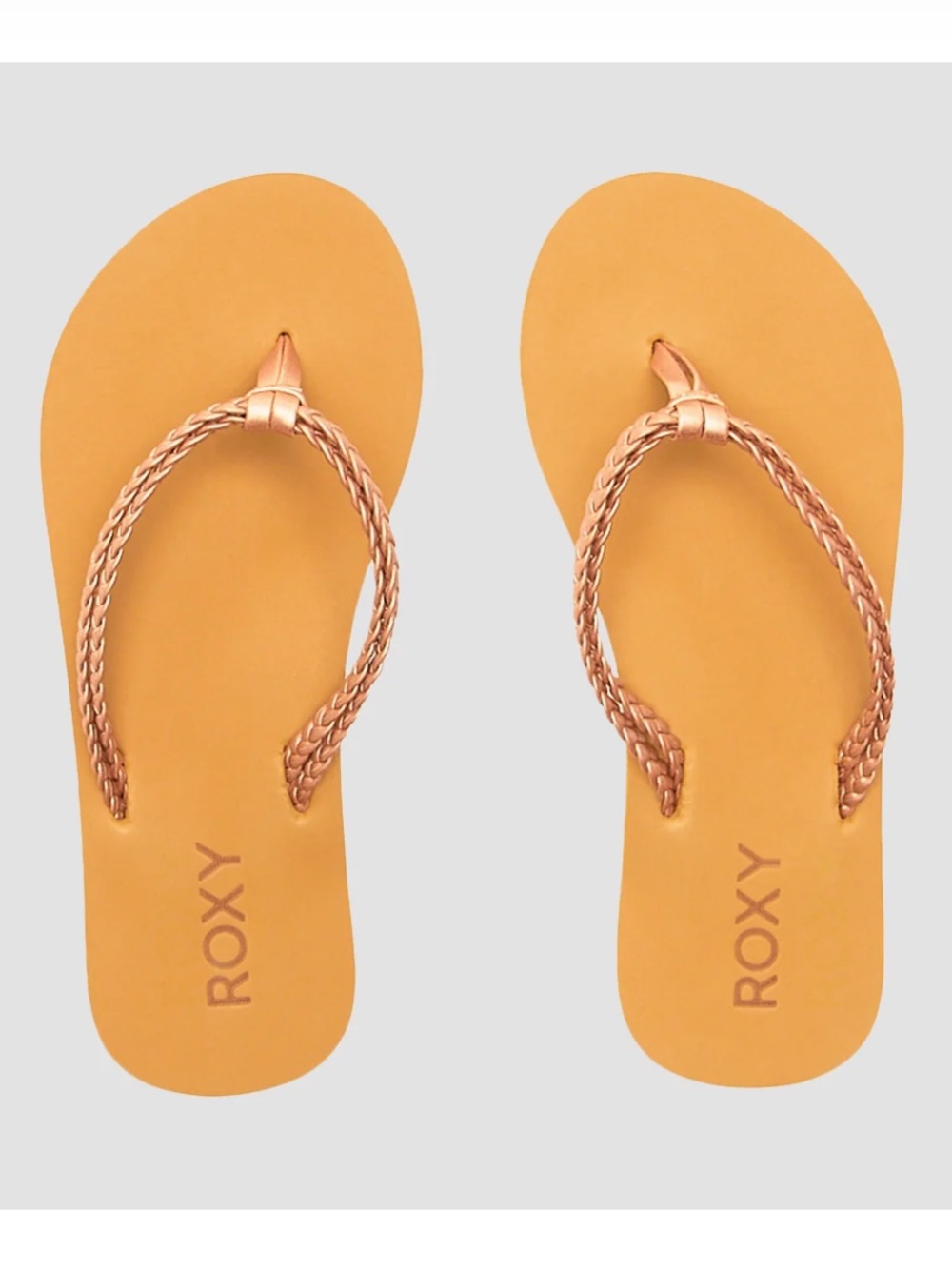 Roxy Women's Rose Gold Braided Strap Tan Flip Flop Sandals